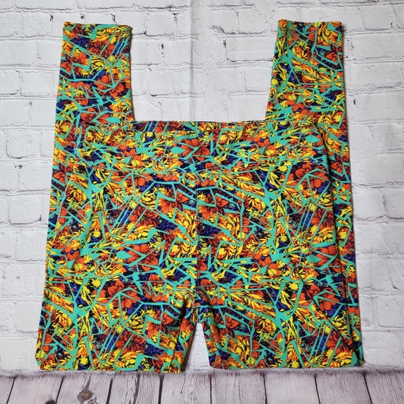 LuLaRoe Tall and Curvy Leggings - Floral Geometric Print - EUC - Picture 2 of 10